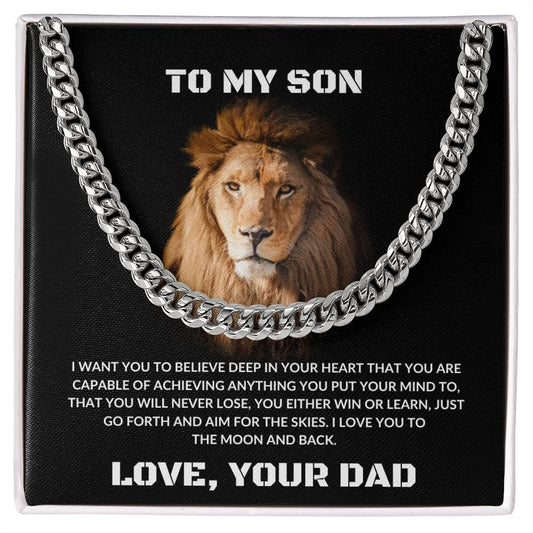 To My Son | I Love You To The Moon & Back - Cuban Link Chain